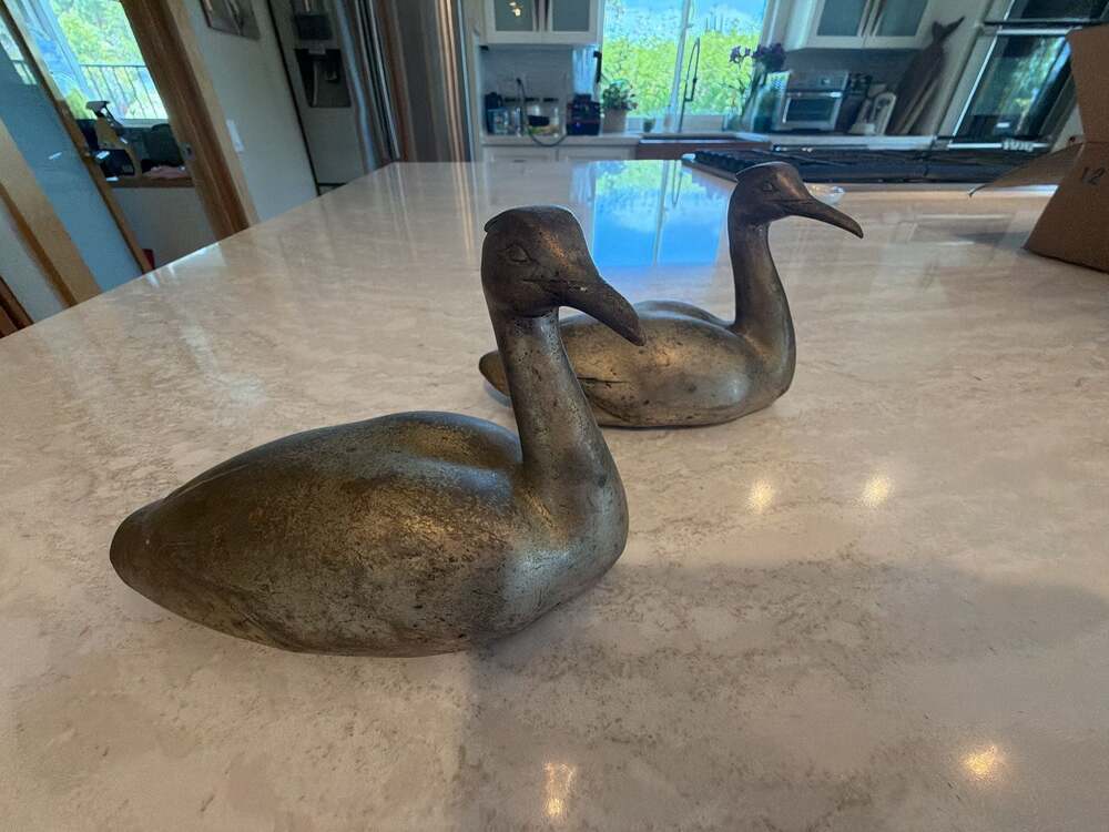 Vintage Hollow Brass Duck Figurines Set of 2 Metal Decorative Decoys